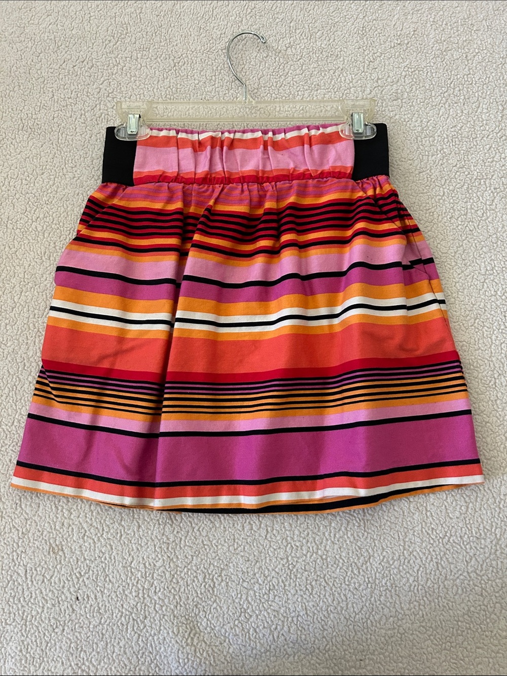 BCX Striped Mini Skirt Size Medium Pink Orange Stretch Waist